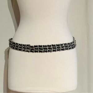 Vintage Black Leather and Silver Chain Belt